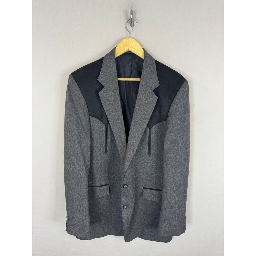 Circle S Mens Western Blazer Grey Black Yoke Sport Coat 42L Made inโ USA